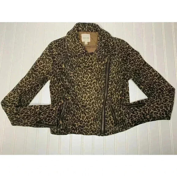 Silence + Noice Leopard Animal Print Moto Jacket Urban Outfitters Medium - Picture 3 of 5